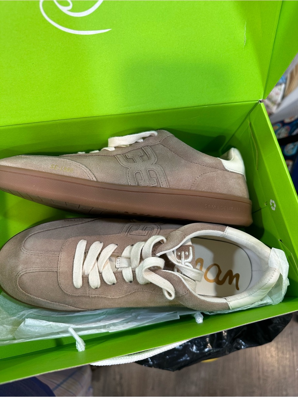 Sam Edelman Taupe Suede Low-Top Sneakers with White Accents